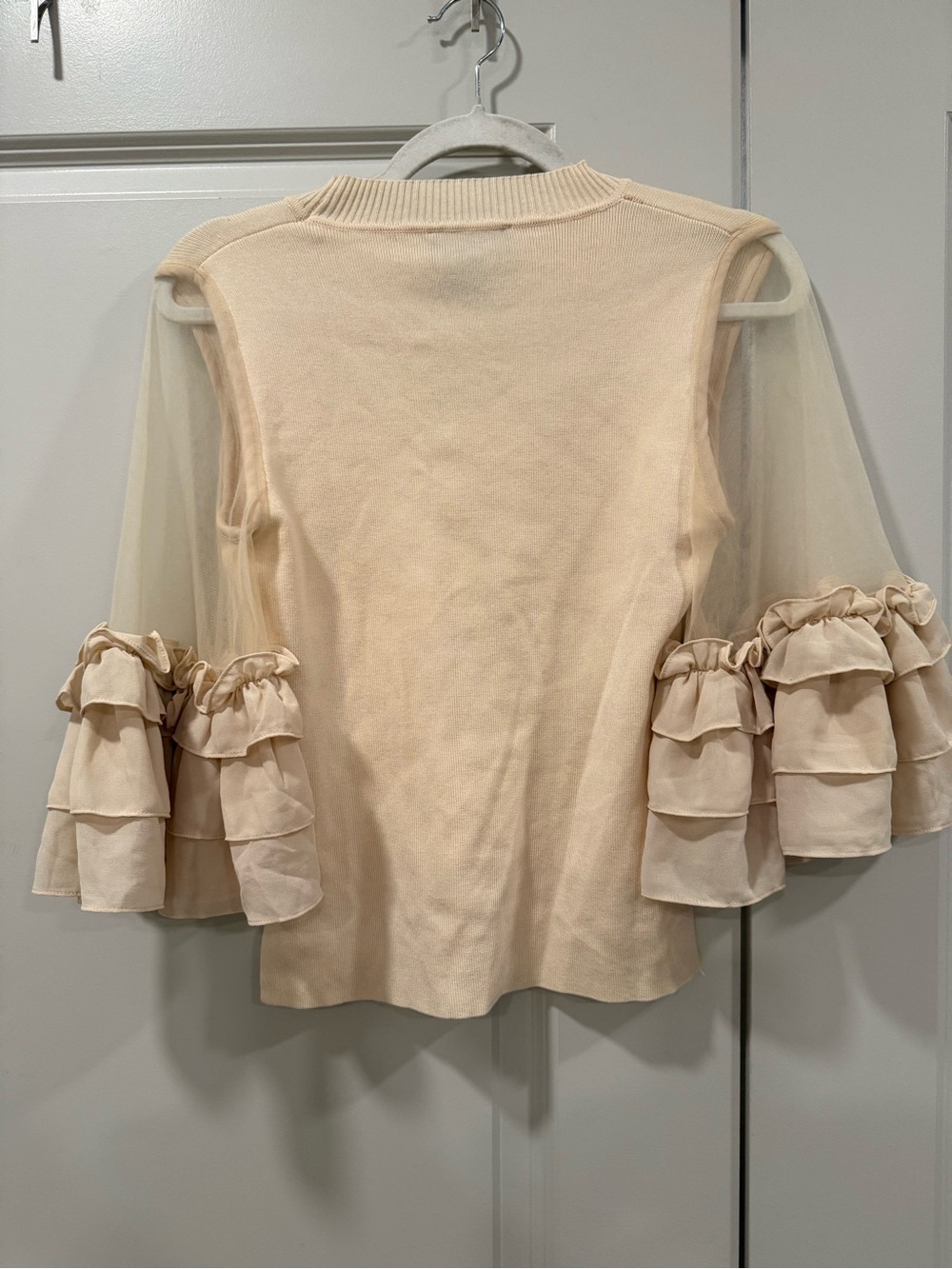 Gracia Cream Ruffle-Sleeve Knit Top - Picture 2 of 3